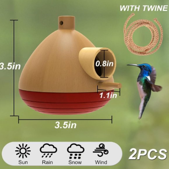 2 pk - Hummingbird Houses - Wooden Birdhouses for Outside - Picture 3 of 9